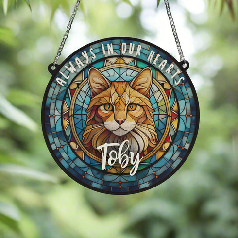 Cat Ginger Memorial Stained Glass Effect Suncatcher